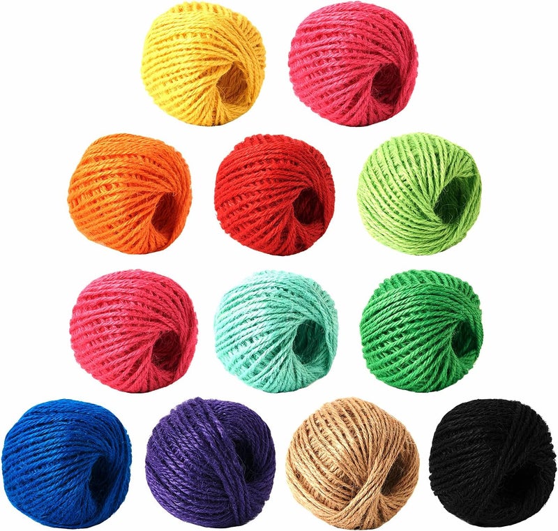 HSTECH 12 Rolls 2mm 3 ply Colorful Natural Jute String for Artworks, Handmade Crafts, Plant Hanger, Gift Wrapping String, DIY Crafts, Picture Display and Embellishments, Gardening - Image 1